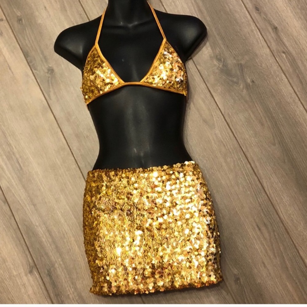 Gold Sequin Bra and Skirt